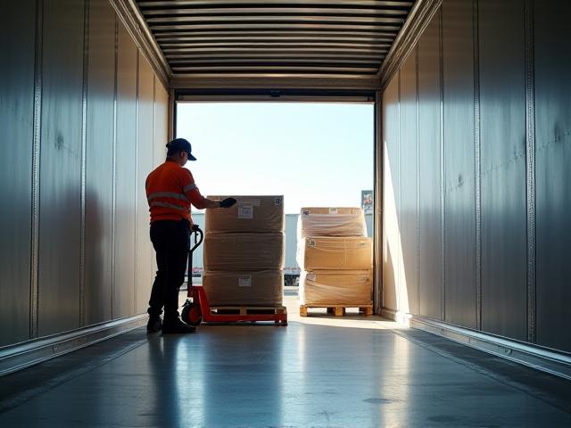 Logistics professional loading the final pallet into a dedicated full truckload trailer