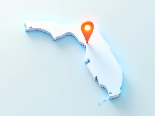 Strategic logistics map of Florida highlighting Desir Quest Logistics hub in Clermont and transport routes