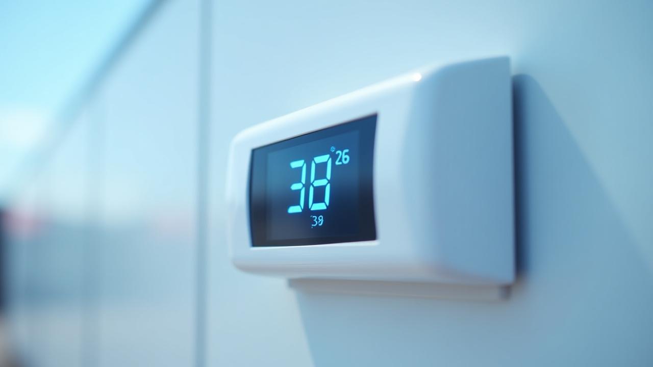 Digital temperature control panel on a modern refrigerated trailer displaying precise climate settings